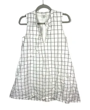 Madewell White Grid Sleeveless Tunic‎ Shirt Dress Women's size XS pockets thumbnail 1