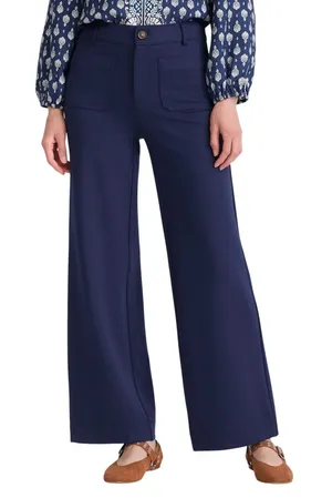 LOFT Womens Palmer Wide Leg Trouser Pants Navy Ponte Size 14 Nautical Preppy thumbnail 1