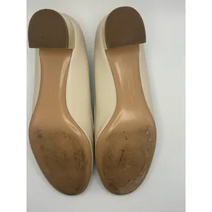 Salvatore Ferragamo Cream Leather Block Heel Pumps Silver Ball Detail Size 9B thumbnail 8