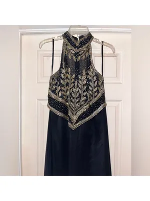 Vintage Black and Gold Beaded Long Formal Dress by Scala black tie elegant thumbnail 7