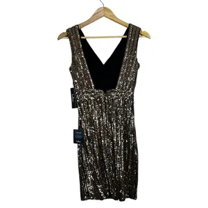 NWT Lulus Sequin Striped Mini Dress Gold V-Neck Glam Open Back Size XS thumbnail 4