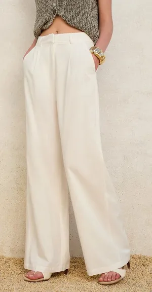 Commense Solid Wide Leg Pant in White Size M thumbnail 1