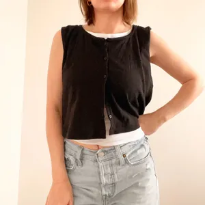 Vintage Button Front Black Cropped Tank Top Size M thumbnail 4