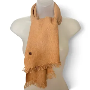 Vintage Pierre Cardin Embroidered Logo Camel Orlon Acrylic Fringe Muffler Scarf thumbnail 1