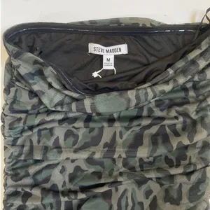 Steve Madden Mesh Tube Dress Army Green Leopard Print Ruched Midi DP28483F ‎ M thumbnail 8