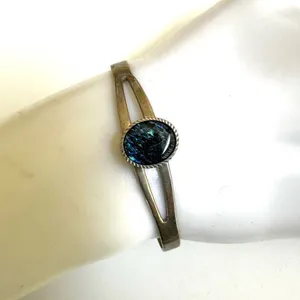 Silver tone blue bead cuff bracelet thumbnail 4