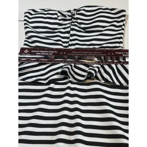 Pitaya Women Strapless Peplum Dress Retro Black & White Stripe size M thumbnail 8