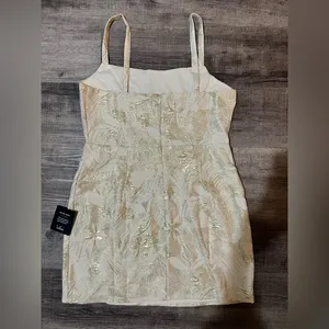 LULUS Shine for Us Cream Metallic Tropical Jacquard Mini Dress thumbnail 4