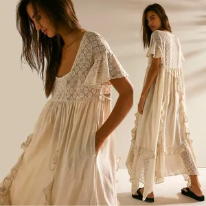 Free People Ethereal Bohemian Bring The Romance Midi Maxi Dress Neutral Small thumbnail 4