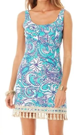Lilly Pulitzer Eaton Mini Shift Dress Montauk Seafoam Paisley Gold Tassel Hem thumbnail 1