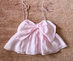 Lulus Pink Bow Tie Strap Peplum Top XS thumbnail 1