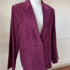 NWT QVC Denim & Co Merlot Burgundy Corduroy Blazer L thumbnail 3