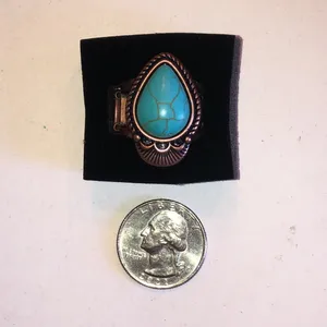 Faux Turquoise Teardrop Ring in Antique Copper Tone thumbnail 3