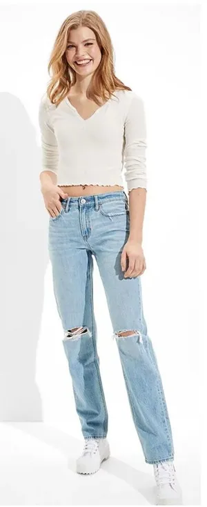 American Eagle 90s Straight Jeans | Size‎ 4 | Ripped Distressed Baggy Denim thumbnail 1