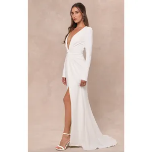 Lulus Stunning Romance White Long Sleeve Mermaid Maxi Dress Wedding XS NWT thumbnail 3
