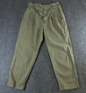 Abercrombie & Fitch Olive Green Linen Blend Pleated Tapered Pants Size L thumbnail 1