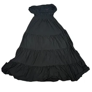 Pure Energy Maxi Dress Womens 1X Black Off Shoulder Tiered Smocked Boho thumbnail 7