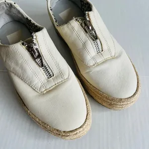Dolce Vita Sz 6.5 White‎ Leather Platform Espadrille Slip On Shoes Zipper Front thumbnail 3