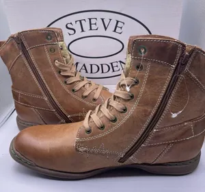 Steve Madden leather fur fleece lined tan lace up boots Size 9 thumbnail 14