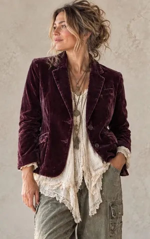 Sundance Plum Silk Blend Velvet Blazer Jacket Sz 4 Petite Notch Lapel Workwear‎ thumbnail 1