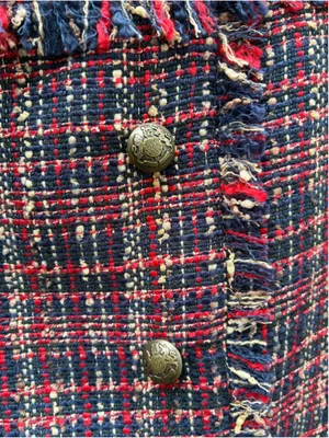 Court & Rowe Belle Noel Plaid Mini Skirt in red & blue tweed with brass buttons thumbnail 4
