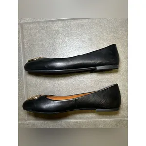 Tory Burch Black Leather Gold Logo Slip On Ballet Flats Women’s Shoe Size 8 thumbnail 7