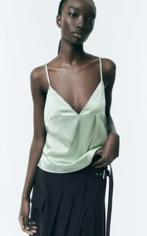 ZARA NWT MATCHING KNIT CAMISOLE TOP in sea green. Size large thumbnail 1