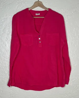 Mote Women's Cotton Gauze Pink Long Sleeve V-Neck Popover Blouse Size Large thumbnail 1