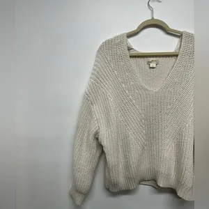 Anthropologie x Maeve V-Neck Sculptured Pullover Sweater - Off White thumbnail 6