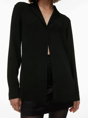 Aritzia Babaton Monocle Shirt Button Front Blouse Black Medium thumbnail 4