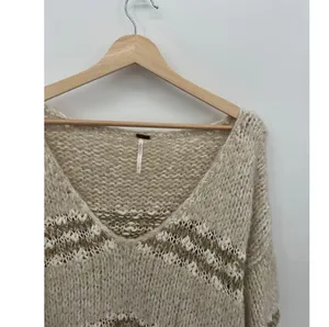 Free People Womens Cream Knit Chunky Oversized Sweater Fuzzy Size L Neutral Long thumbnail 5