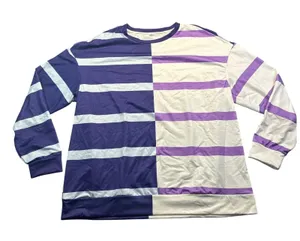 Purple‎ White Striped Colorblock Long Sleeve Crewneck Top Oversized Womens 3XL thumbnail 1