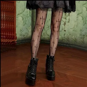 Cross Pattern Fishnet Tights, Hollow Out High Waist Mesh Pantyhose‎ One Size thumbnail 7