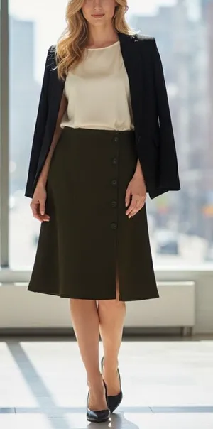 Rene Lion Black Button Front Knee Length Skirt Size Large thumbnail 1
