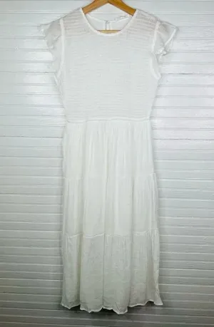 Blu Pepper Women's Smocked Ruffle Sleeve Tiered Midi Dress White Size M thumbnail 2