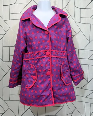 London Fog Trench Coat‎ 6X Purple Red Heart Print Hooded Fleece Lined Jacket thumbnail 1