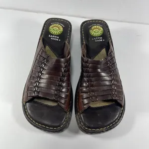Earth Shoe Berkshire Brown Leather Woven Slides Sandals Women’s 8 Gelron 2000 thumbnail 4