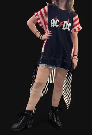 AC/DC Graphic Black & Red Tunic Top with Lace Hem thumbnail 1