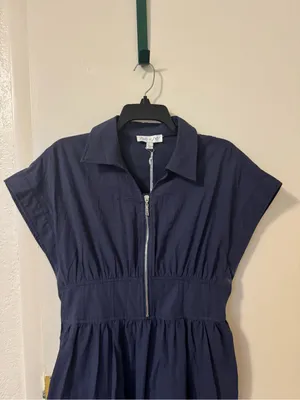 She + Sky Navy Blue Zip Front Drop Shoulder Midi Dress NWT Size L thumbnail 3