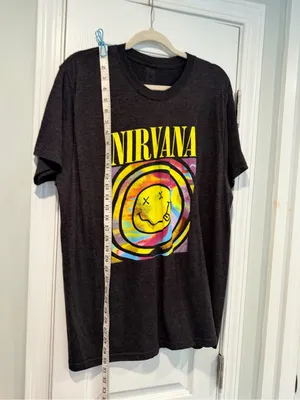 Nirvana Size 2XL Black Smiley Face Tie Dye Graphic Band T-Shirt Short Sleeve thumbnail 6