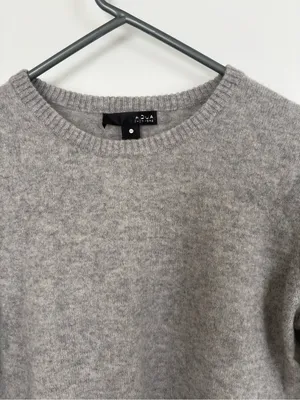 Aqua Cashmere Gray Black Star Sleeve 100% Cashmere Crew Neck Sweater Medium thumbnail 5