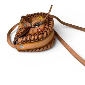 vintage handmade leather mini girls coin purse shoulder bag tooled crossbody thumbnail 3