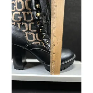 GUESS Women's Grows-R Ankle Boots Knit Logo‎ Platform Black/Tan Size 7.5M thumbnail 9