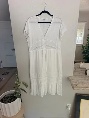 Rails white flowy tiered short sleeve cotton midi dress L. thumbnail 10