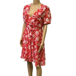 Lulus Ximena Coral Red White Floral Print Ruffled Mini Dress Womens Medium thumbnail 3