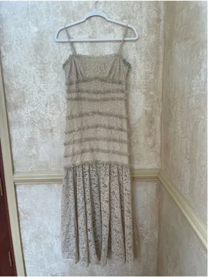 BHLDN Cream Lace Tiered Midi Dress Size M Romantic Boho Chic Wedding Guest Party thumbnail 3