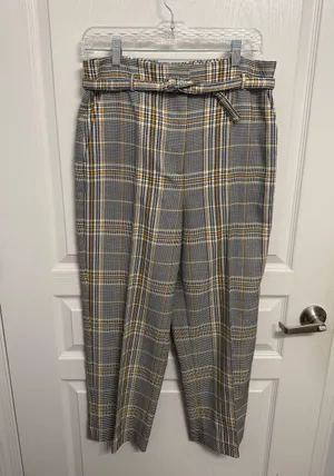 Ann Taylor Plaid Tweed High Rise Belted Dress Pants thumbnail 1