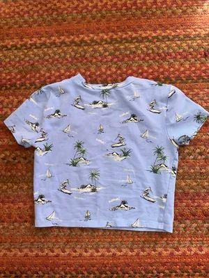 FOREVER 21 Light Blue stretch Tropical Print Crop Tee thumbnail 3
