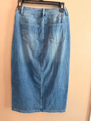 Halara Small Womens Denim Midi Skirt With Front Slit Size S Light Blue Cotton Bl thumbnail 2
