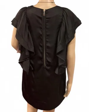ZOA New York Black Satin Puff Sleeve Mini Dress Size Large EUC Perfect thumbnail 5
